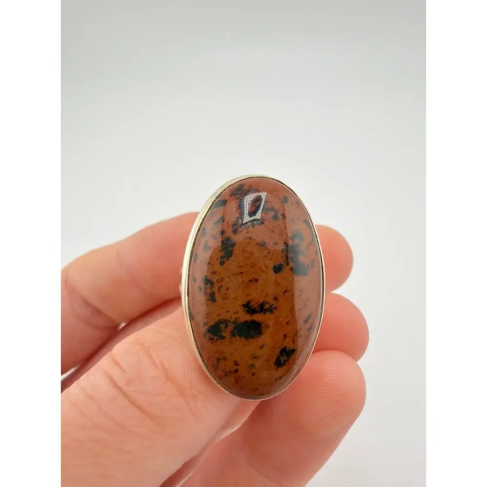 Handcrafted Polished Mahogany Obsidian Sterling Silver Ring Size 9